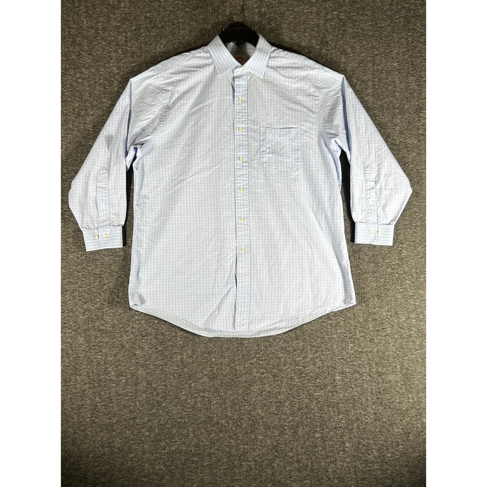 Brooks Brothers 346 Mens 17-2/3 Regular Fit Cotton Grid Check Shirt Blue White